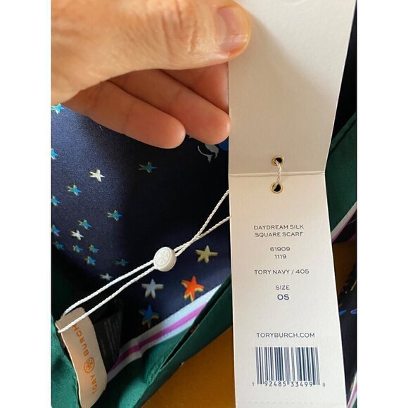 tory burch daydream silk square scarf 36"x36" tory navy blue new rare last one - Picture 6 of 11